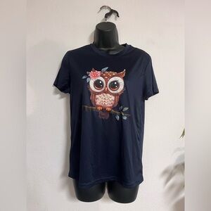 SHEIN Navy Owl Graphic Short Sleeve Tee
